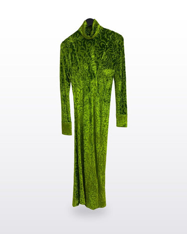 Jil Sander Chartreuse Green Burnout Velvet Long Sleeve Turtleneck Dress sz 36