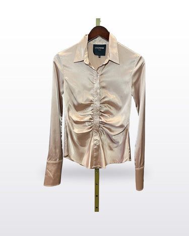 Le Superbe Satin Ruched Button-Down Shirt sz 4