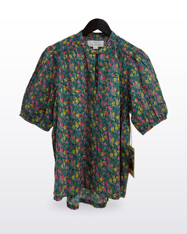 Trovata Birds of Paradis Floral Short Sleeve Blouse sz MEDIUM