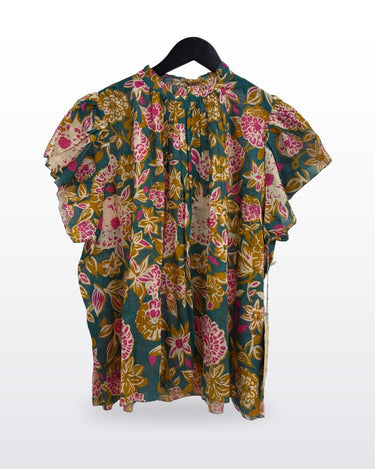 Birds of Paradise by Trovata Floral Flutter Sleeve Blouse sz LARGE