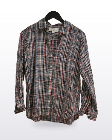 Trovata Birds of Paradis Plaid Long-Sleeve Button-Front Shirt sz EXTRA SMALL
