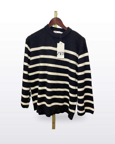 Zara Striped Crewneck Pullover Sweater sz S