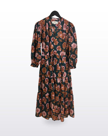 Birds of Paradis by Trovata Floral Tiered Long Sleeve Midi Dress sz EXTRA SMALL