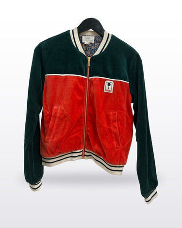 Birds of Paradis by Trovata Velour Colorblock Bomber Jacket sz EXTRA SMALL