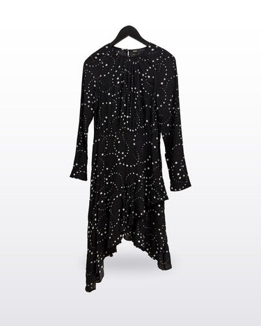 Maje Black Star Print Asymmetrical Ruffle Long Sleeve Dress sz 1