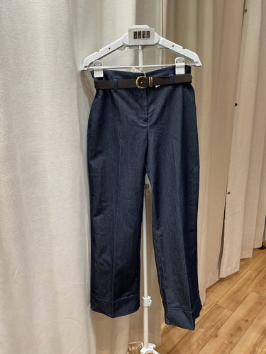 Zara Dark Wash Cuffed Belted Wide Leg Pants sz M