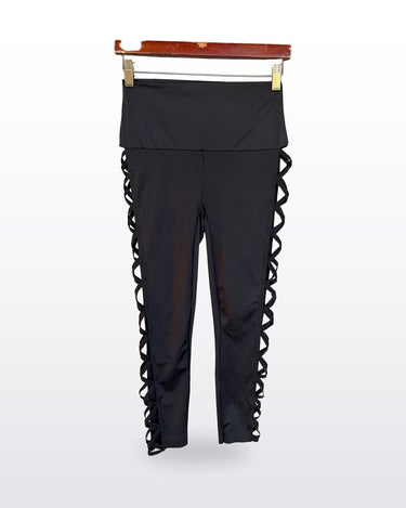 Norma Kamali Black Cutout Lattice Cropped Leggings sz S/32