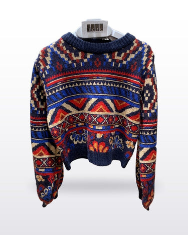 Farm Rio Multi-Color Geometric Floral Knit Pullover Sweater sz L