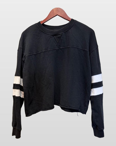 Year of Ours Black Cropped Varsity Stripe Pullover Sweatshirt sz M