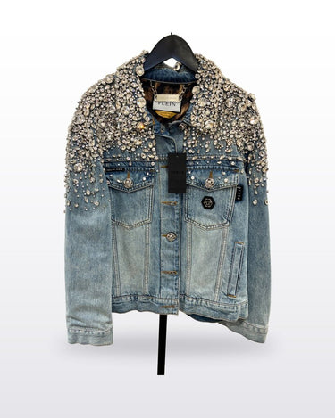 Philipp Plein Crystal Stones Denim Oversize Jacket sz S