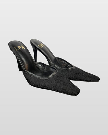 LPA Black Lace Pointed Toe Heeled Mules sz 7.5