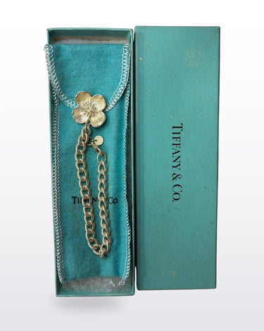 Tiffany & Co. Sterling Silver Dogwood Flower Twisted Link Bracelet sz 7”