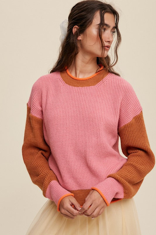 Mari Color Block Ribbed Knit Sweater