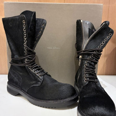 Rick Owens Calf Hair Mid Calf Combat Boots SIZE 40 W/BOX