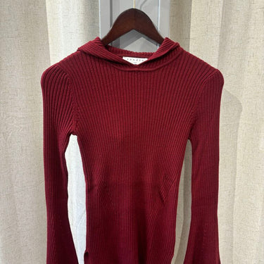Sandro Maroon Bell Sleeve Hooded Sweater