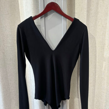 Alice + Olivia Black Plunging Neckline Bodysuit