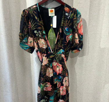Farm Rio Black Tropical Print Mini Dress