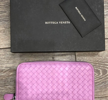 Bottega Veneta Pink Woven Leather Wallet