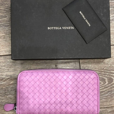 Bottega Veneta Pink Woven Leather Wallet