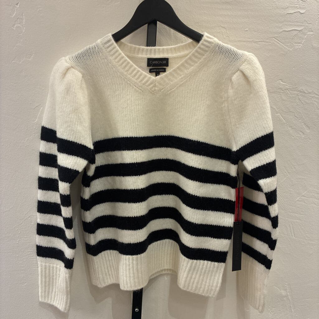 Carbon 38 NWT Striped V- Neck Sweater