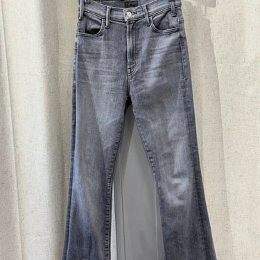 Mother washed black kick flare jean