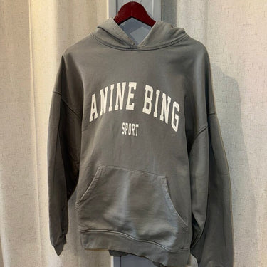 Anine Bing Grey Logo Distressed Hoodie