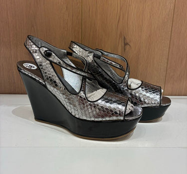 Prada Silver Snake Print Leather Wedges
