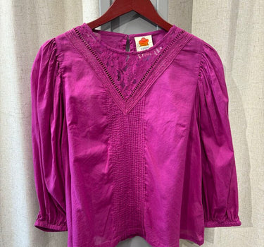 Farm Rio x Anthropologie Magenta Lace Front Blouse