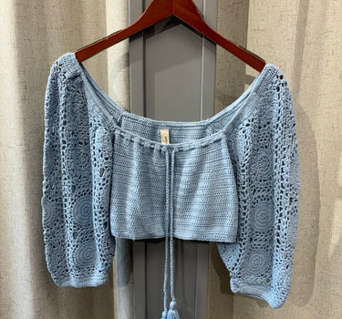 Spell Blue Crochet Tie Front Crop Top