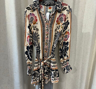 Farm Rio Satin Floral Peplum Tie Waist Dress