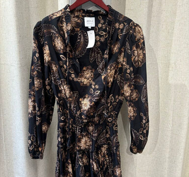 Misa Black and Brown Floral Smocked Waist Dress