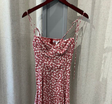 Reformation red floral tie strap mini dress