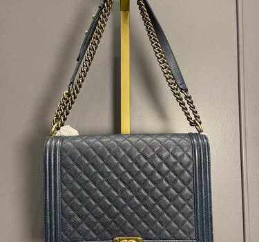Chanel Boy Bag In Navy Caviar Leather