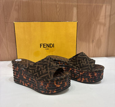 Fendi Zucca Canvas Promenade Platform Wedges
