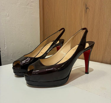 Christian Louboutin Lady Peep Burgundy Slingback Heel Size 37