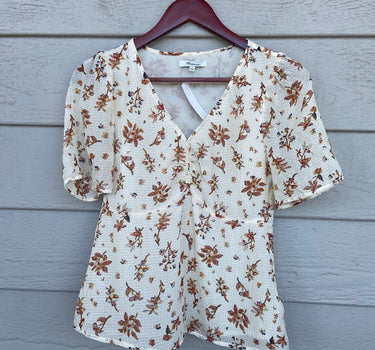 Madewell v neck printed ruched front
