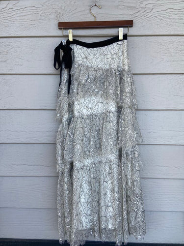LoveShackFancy Tiered Lace Velvet Tie Skirt Size 0