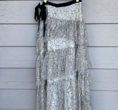 LoveShackFancy Tiered Lace Velvet Tie Skirt Size 0