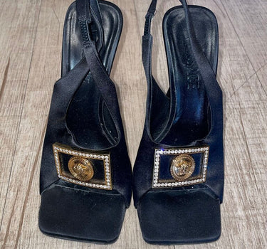 Versace Black Heeled Slingback Shoes with Decorative Buckle Size 37