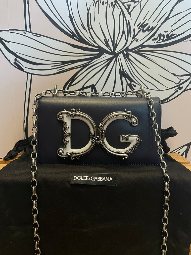 Dolce & Gabanna Black and White Leather Crossbody w/ Silver Logo