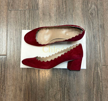 Chloé Scallop Red Suede Heeled Shoes Size 38