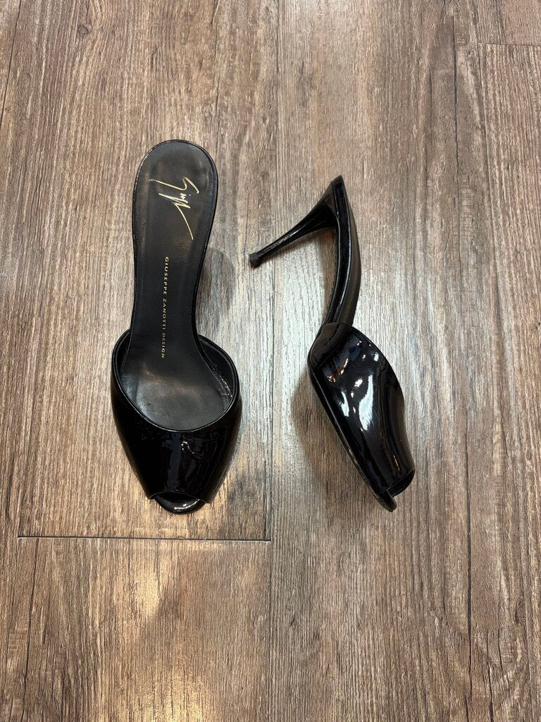 Giuseppe Zanotti Black Patent Open-Toe Heels Size 37.5