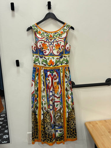 Dolce & Gabbana Modello Majolica Tiger Print Midi Dress – Size IT 42