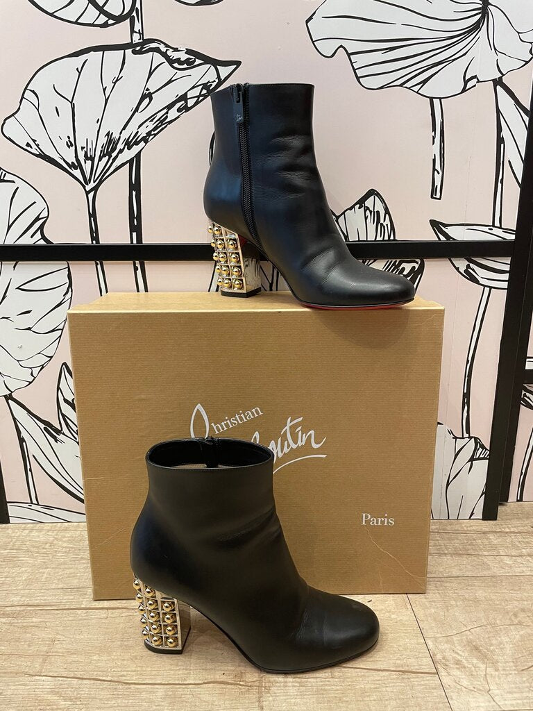 Christian Louboutin Black Ankle Boots with Studded Heels Size 35