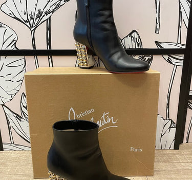 Christian Louboutin Black Ankle Boots with Studded Heels Size 35