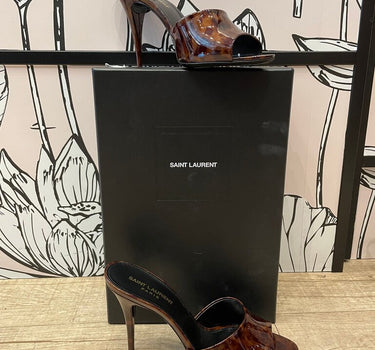 YSL Patent Leather Pattern Open-Toe Heels Size 38