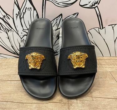 Versace Black Slides with Gold Medusa