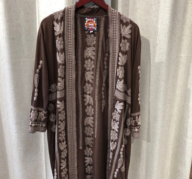 Johnny Was Brown Embroidered Kimono size small