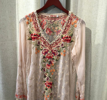 Johnny Was Pink Floral Embroidered Blouse size small