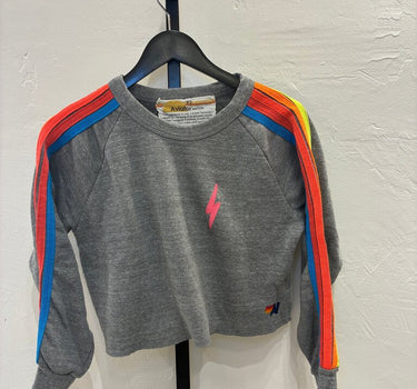 Aviator Nation Grey Cropped Sweatshirt with Colorful Stripes Size XS